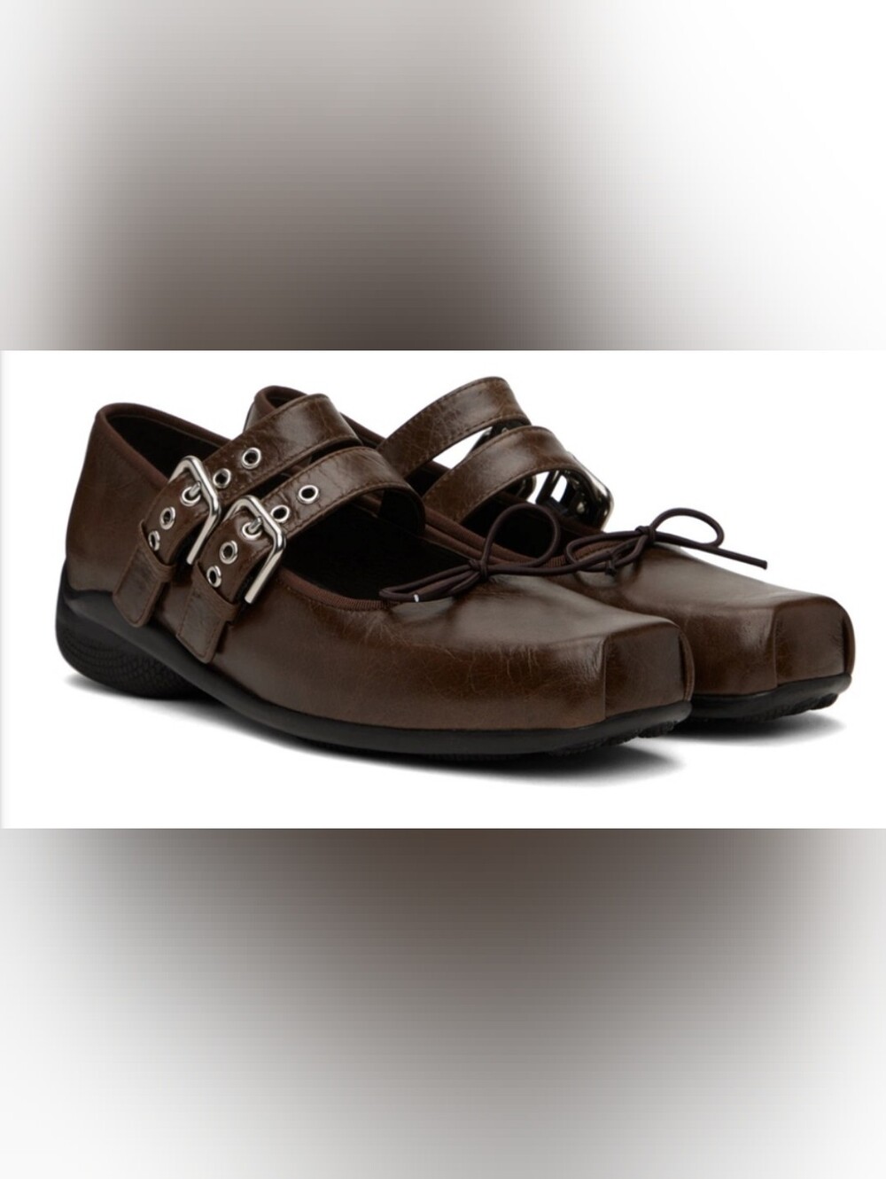 OPEN YY Brown Buckle Ballerina Leather Square Toe Flats Shoes 37 US 7 Mary Jane
